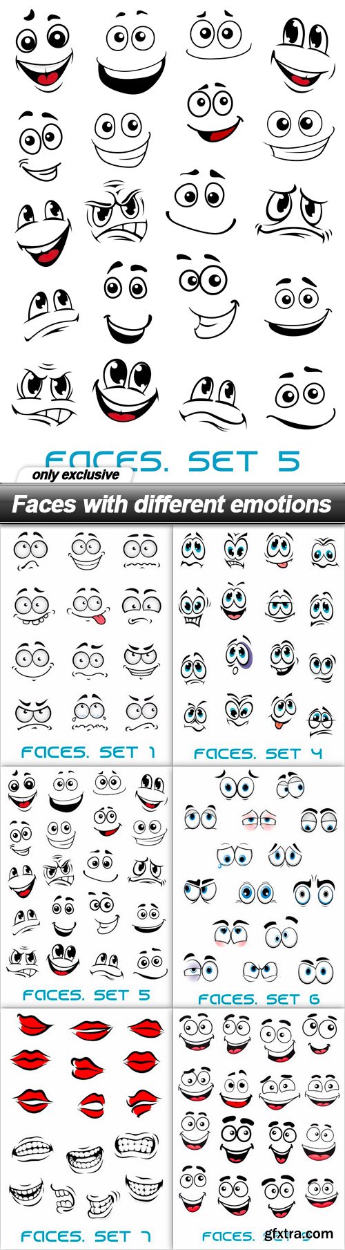 Faces with different emotions - 14 EPS