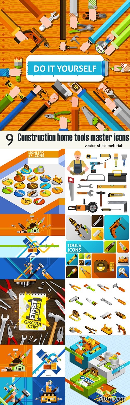 Construction home tools master icons