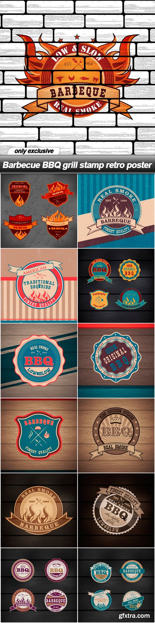Barbecue BBQ grill stamp retro poster - 13 EPS