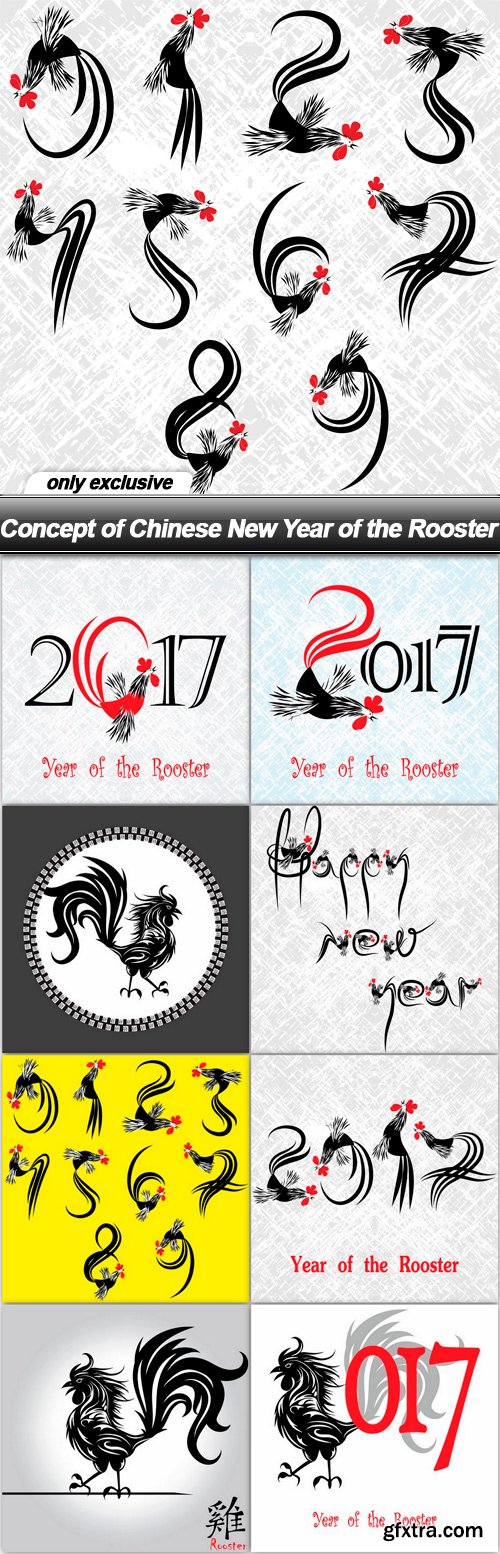 Concept of Chinese New Year of the Rooster - 9 EPS
