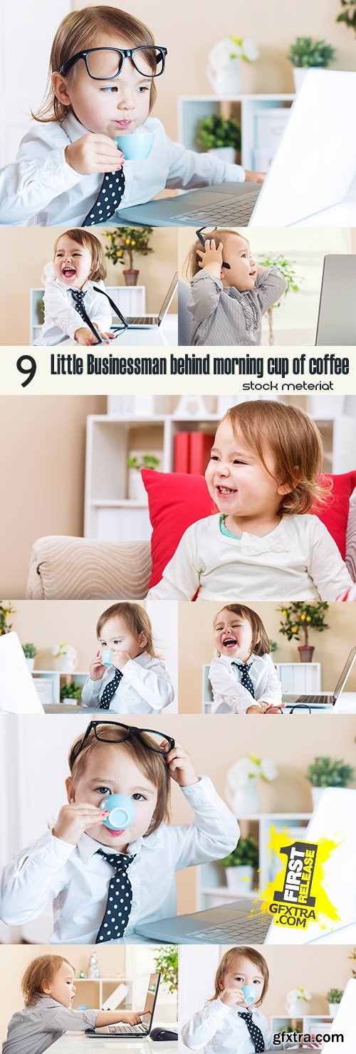 Little Businessman behind morning cup of coffee