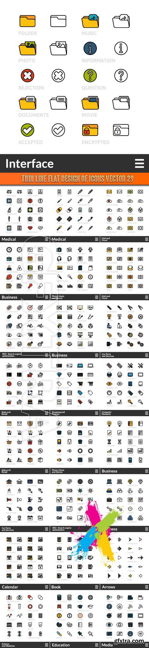Thin line flat design of icons vector 29
