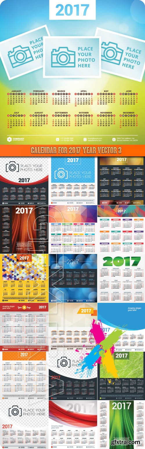 Calendar for 2017 year vector 3