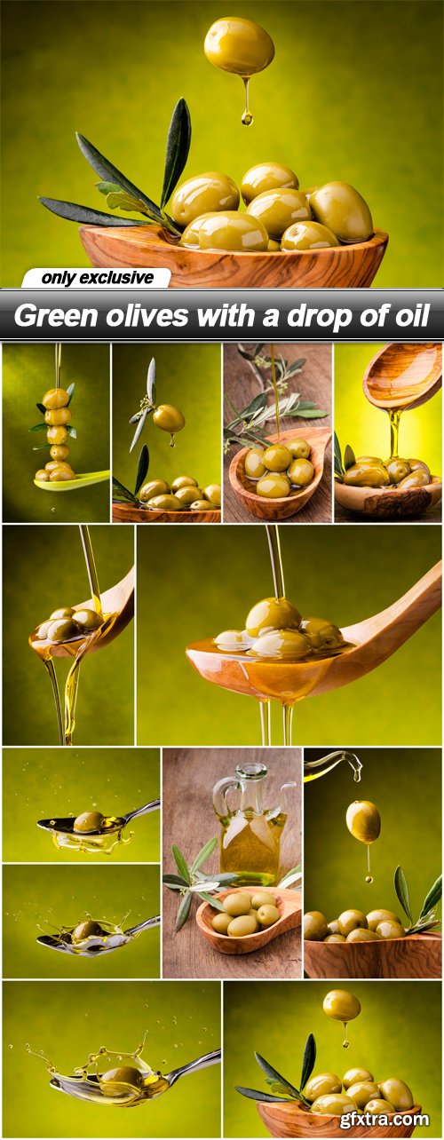 Green olives with a drop of oil - 12 UHQ JPEG