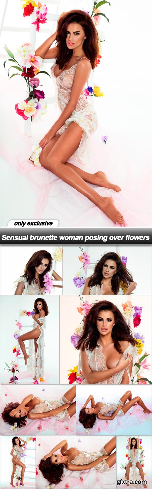 Sensual brunette woman posing over flowers - 10 UHQ JPEG