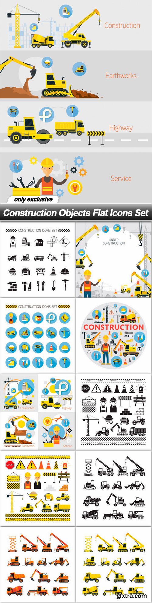 Construction Objects Flat Icons Set - 11 EPS