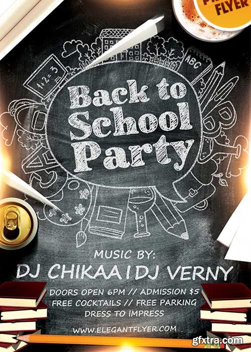 Back to School Party V14 Flyer PSD Template + Facebook Cover