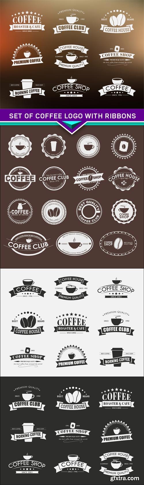 Set of coffee logo with ribbons 4X EPS