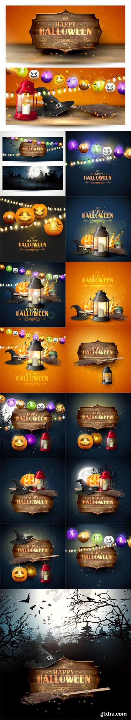Vector Set - Happy Halloween Greeting Cards 2