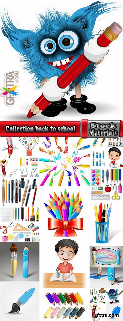 Collection back to school pencil writing pen school theme flyer banner 25 EPS