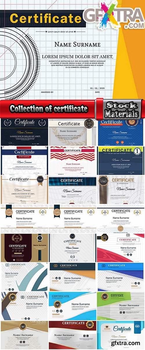 Collection of certificate of degree diploma report card flyer banner 2-25 EPS