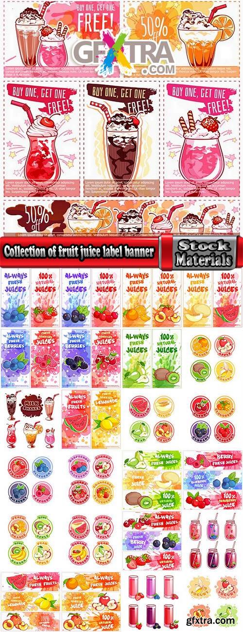 Collection of fruit juice label banner sticker flyer 25 EPS