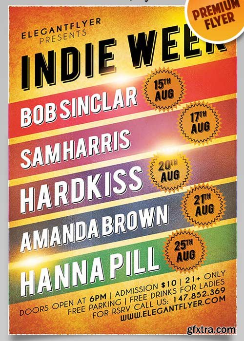 Indie Week V1 Flyer PSD Template + Facebook Cover