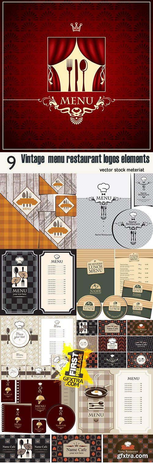 Vintage menu restaurant logos elements