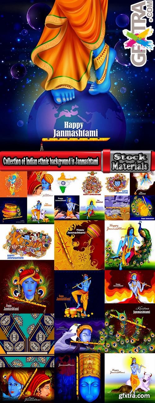 Collection of Indian ethnic background is Janmashtami image banner 25 EPS