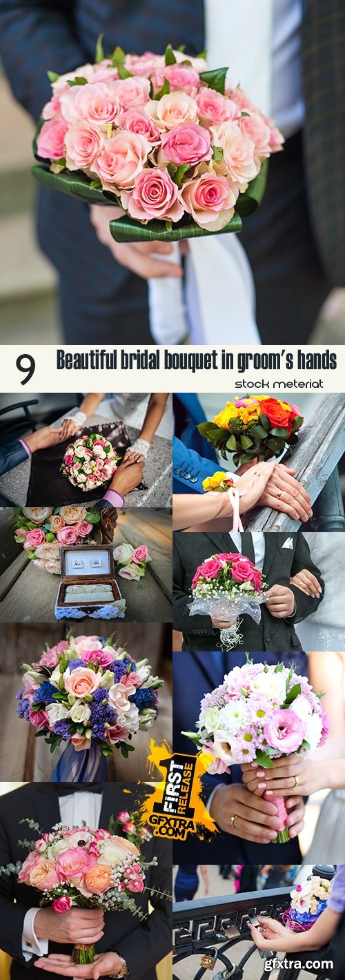 Beautiful bridal bouquet in groom\'s hands