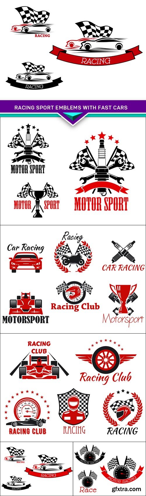 Racing sport emblems with fast cars 5X EPS