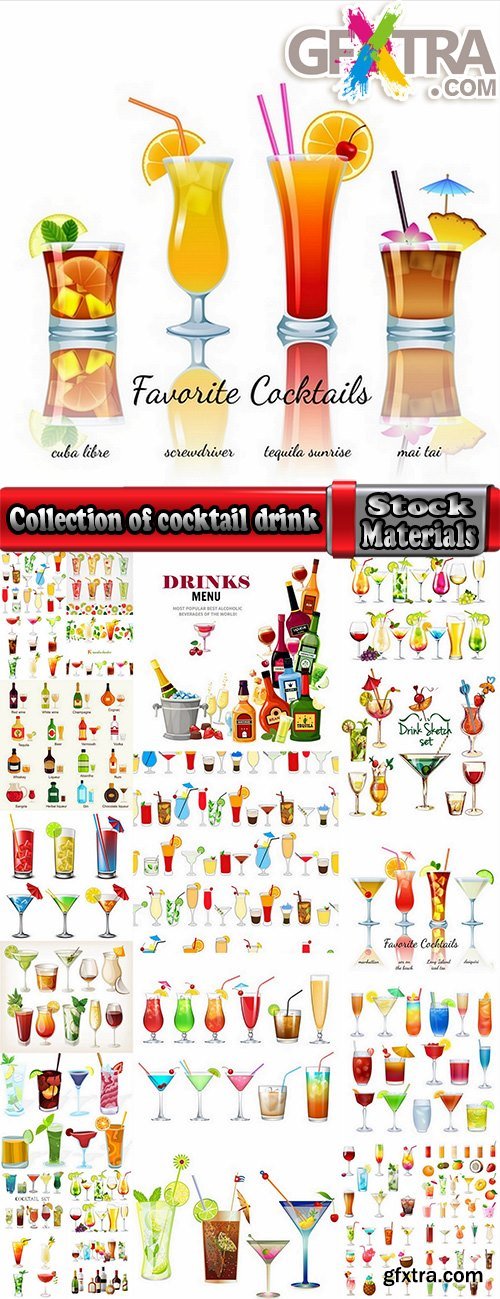 Collection of cocktail drink cup glass bottle vector image 25 EPS
