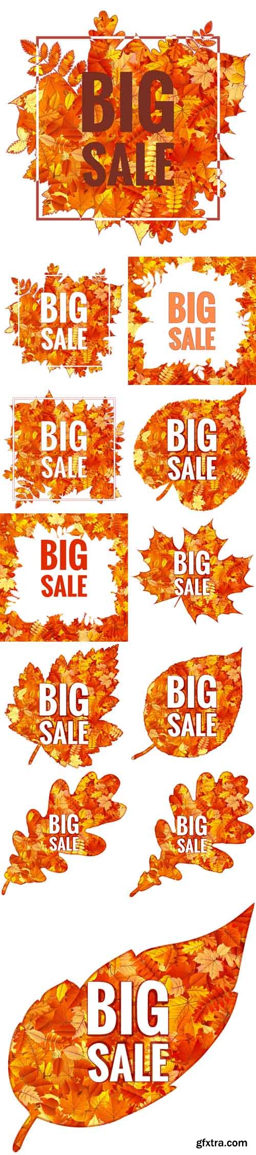 Vector Set - Autumn Sales Banner With Colorful Leaves