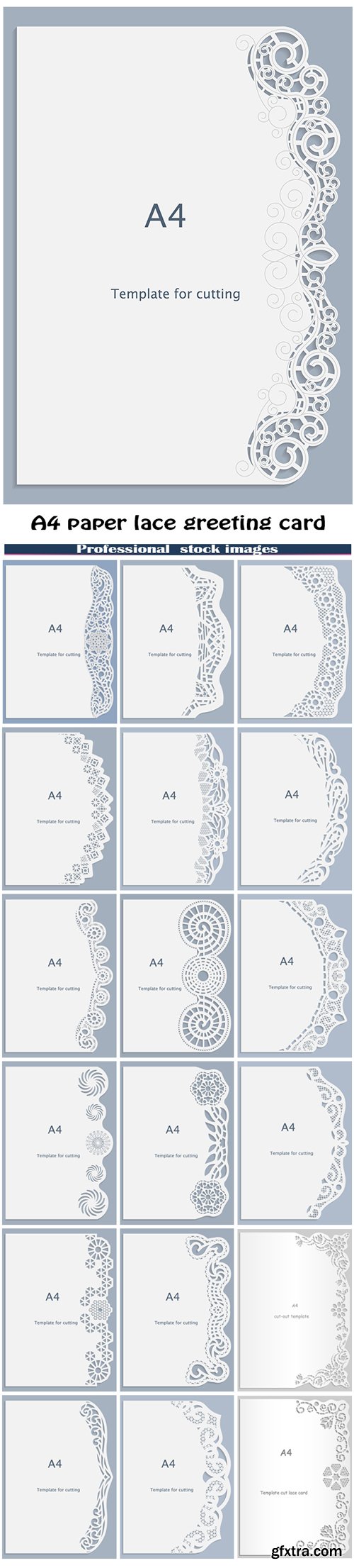 A4 paper lace greeting card, white pattern, cut-out template