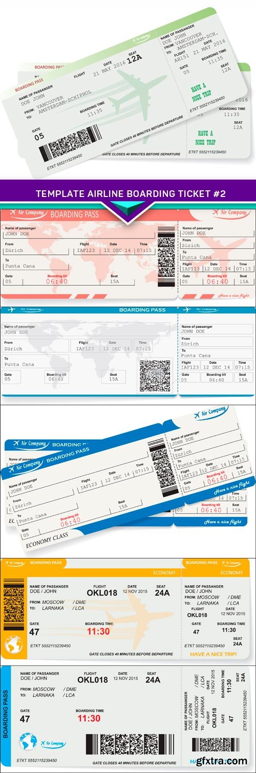 Travel concept, template airline boarding ticket #2 6X EPS