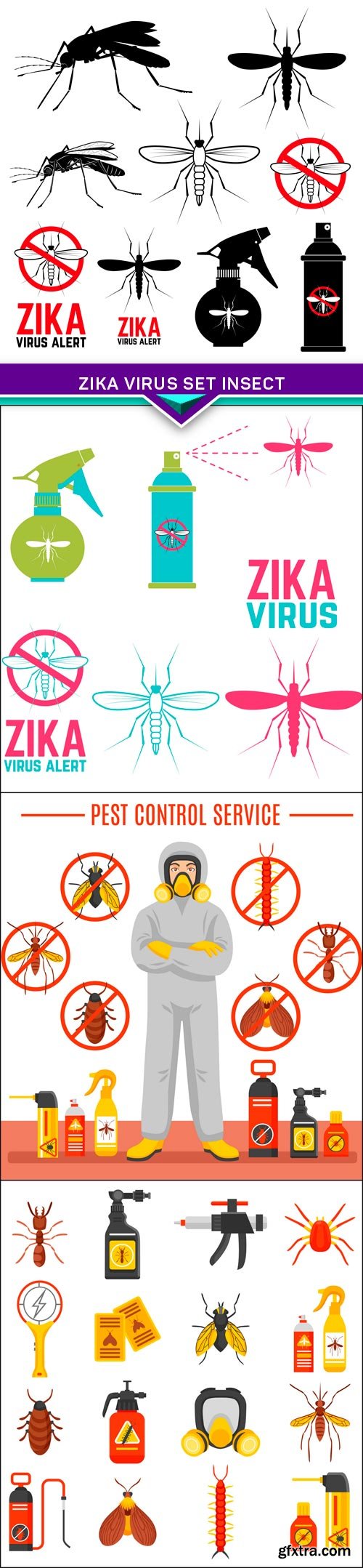 Zika virus Set insect 4X EPS