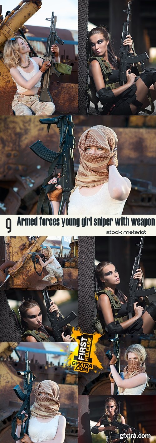 Armed forces young girl sniper with weapon