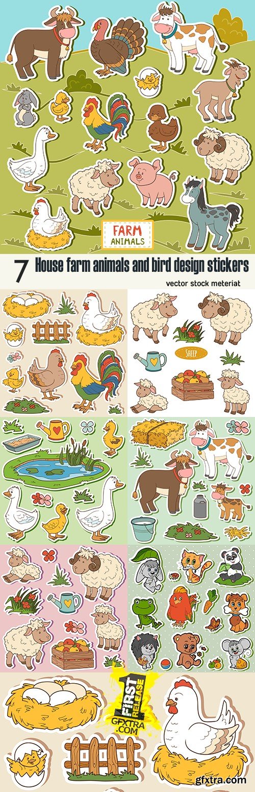 House farm animals and bird design stickers