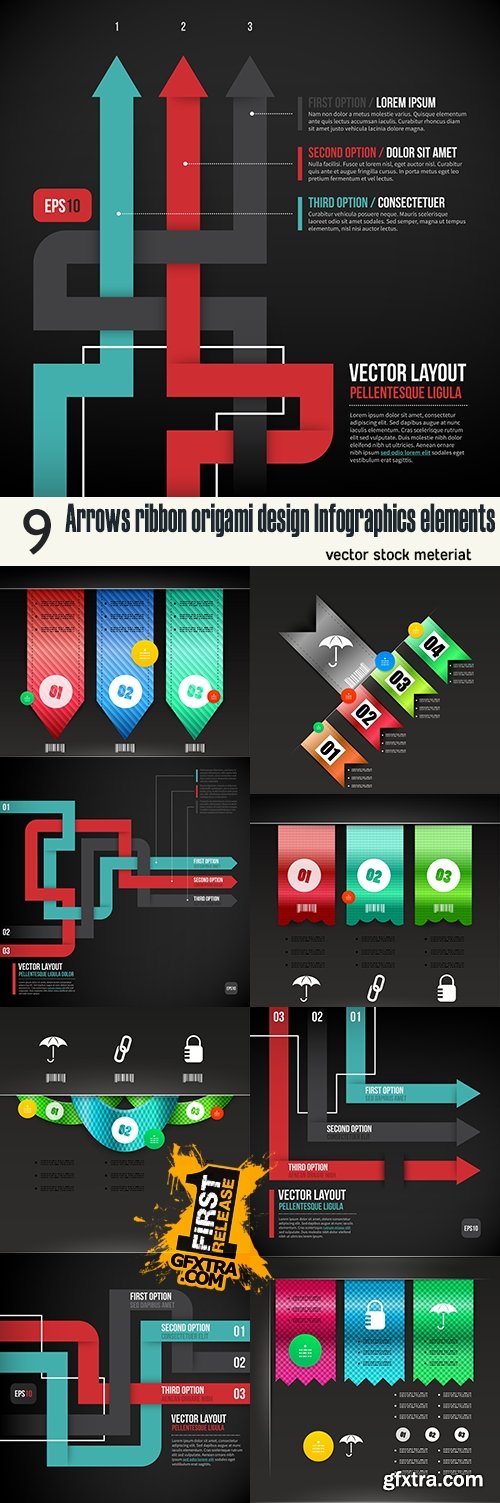 Arrows ribbon origami design Infographics elements
