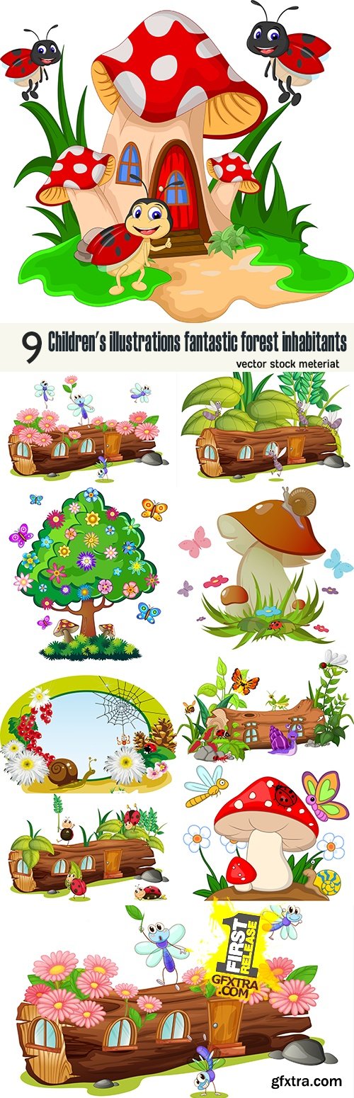 Children\'s illustrations fantastic forest inhabitants