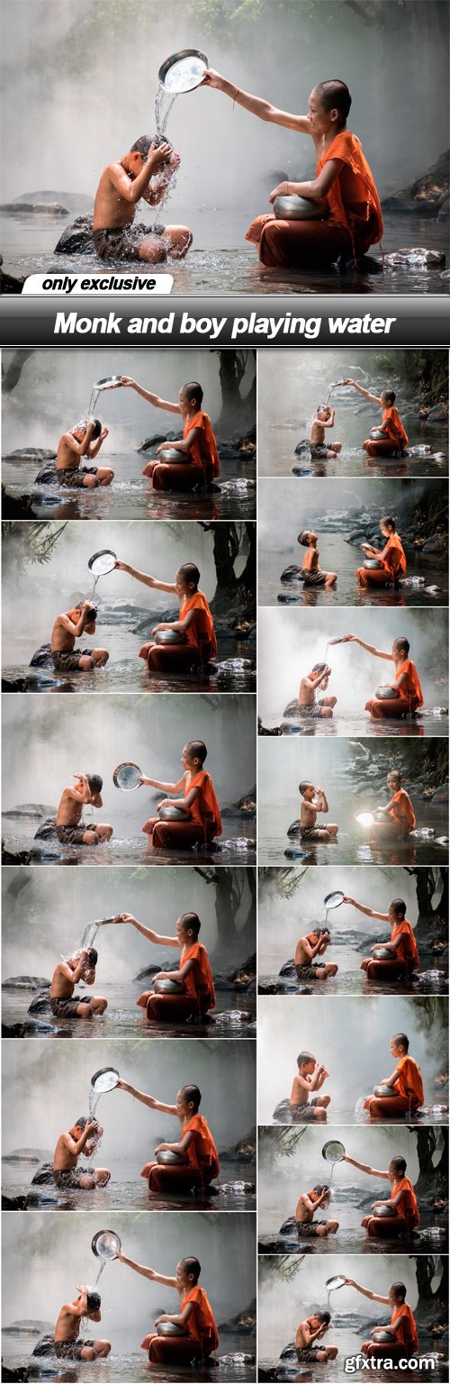 Monk and boy playing water - 14 UHQ JPEG