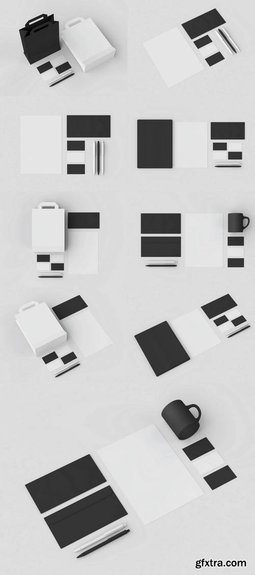Base Black And White Stationery Mock-up Template For Branding Identity