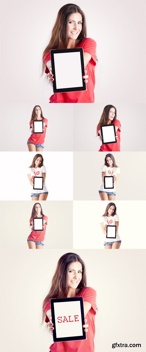 Photo Set - Young Woman Showing a Tablet PC