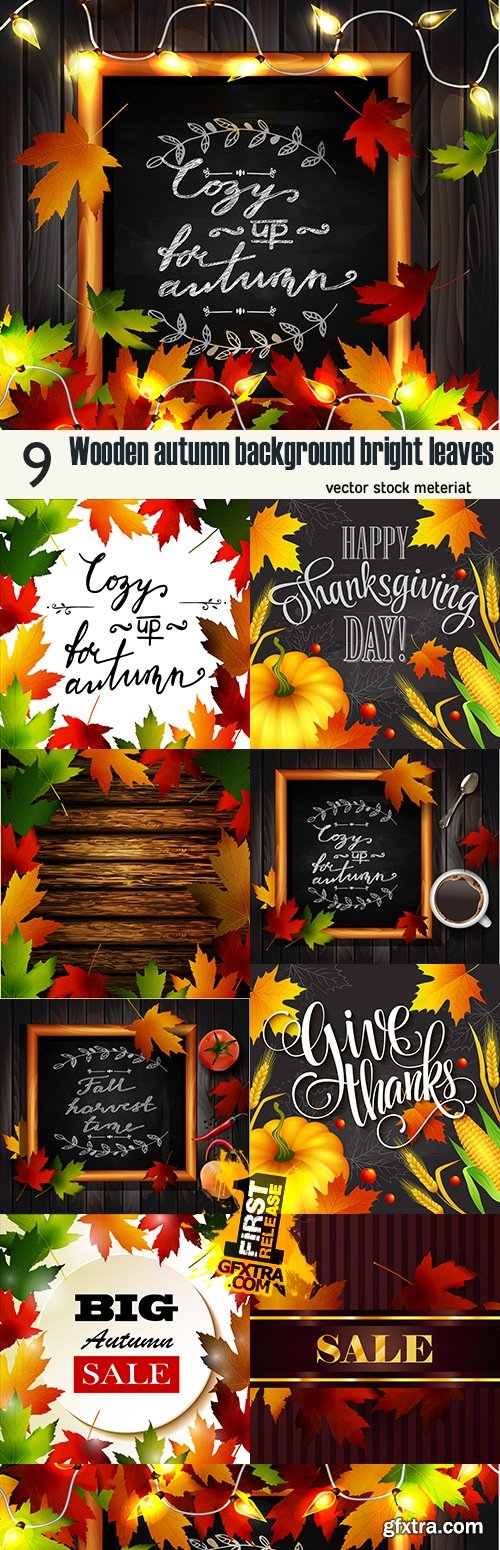 Wooden autumn background bright leaves
