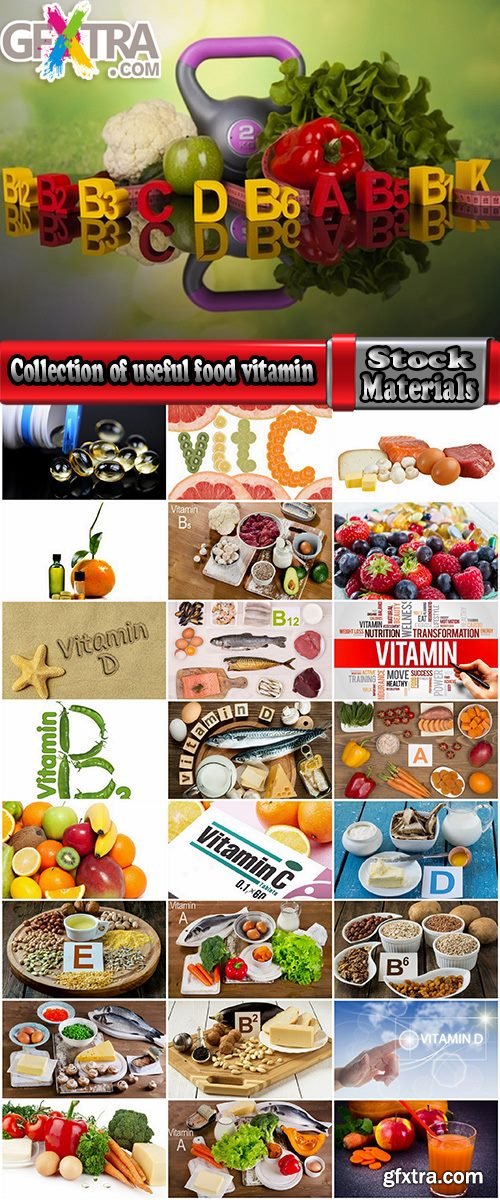 Collection of useful food vitamin fruit vegetable fish meat 25 HQ Jpeg