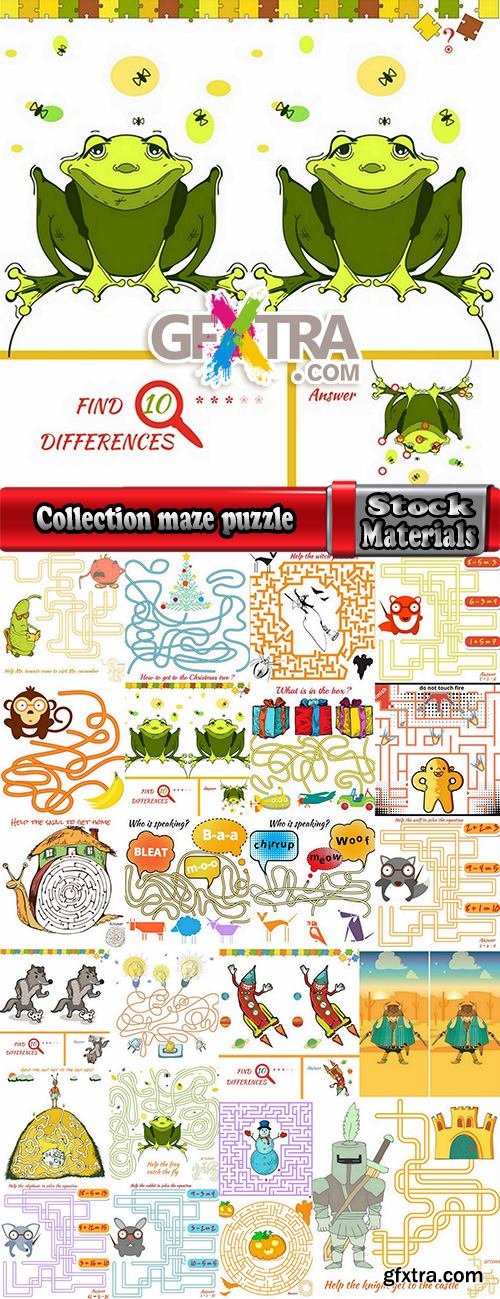 Maze Puzzle Baby Animals Illustration for Children\'s Books 25xEPS