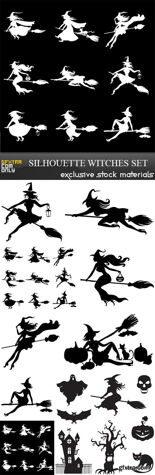 Silhouette witches set, 9 x EPS