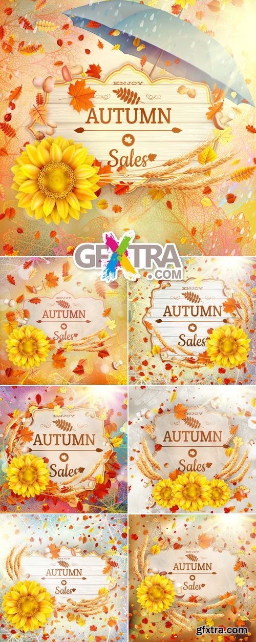 Autumn Backgrounds with Wooden Boards Vector
