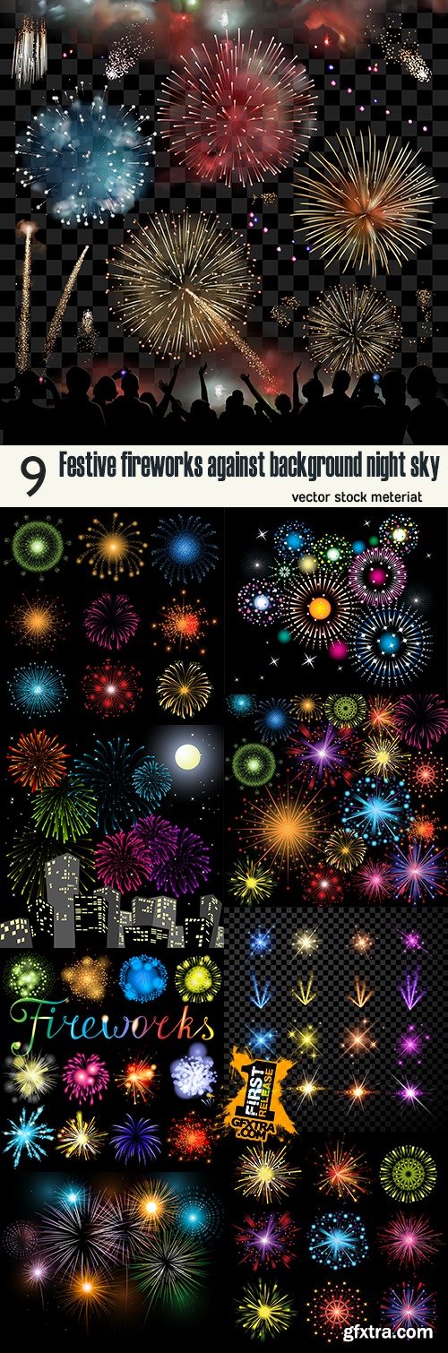 Festive fireworks against background night sky