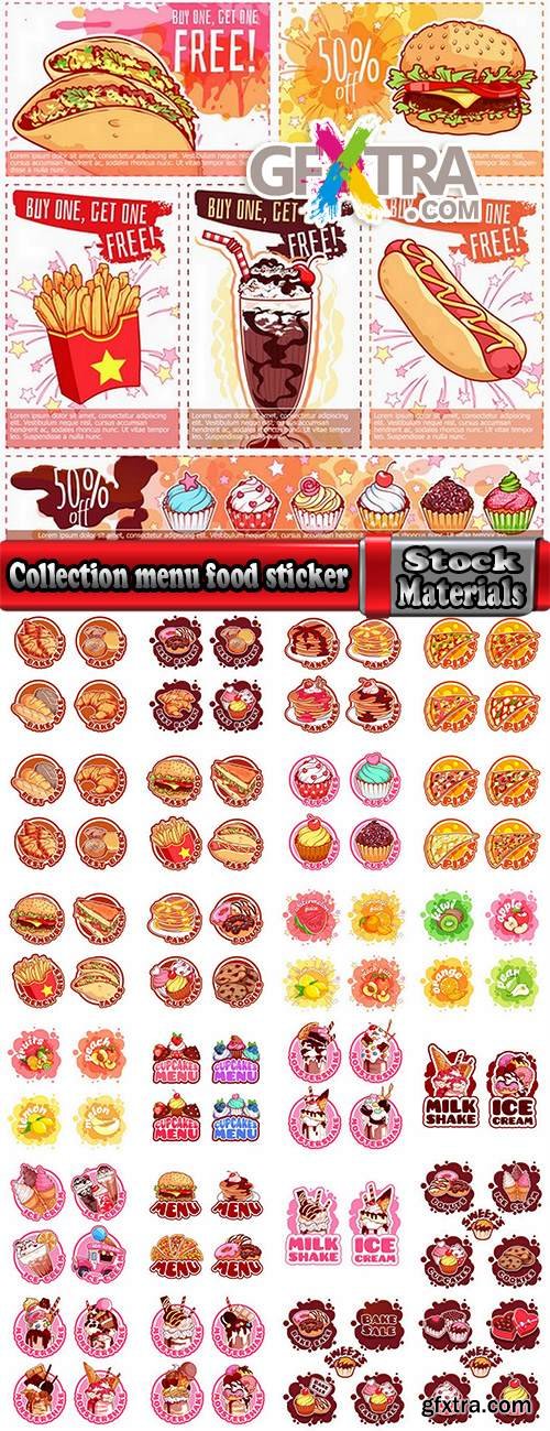 Collection menu food sticker sweet cake pizza burger fast food 25 EPS
