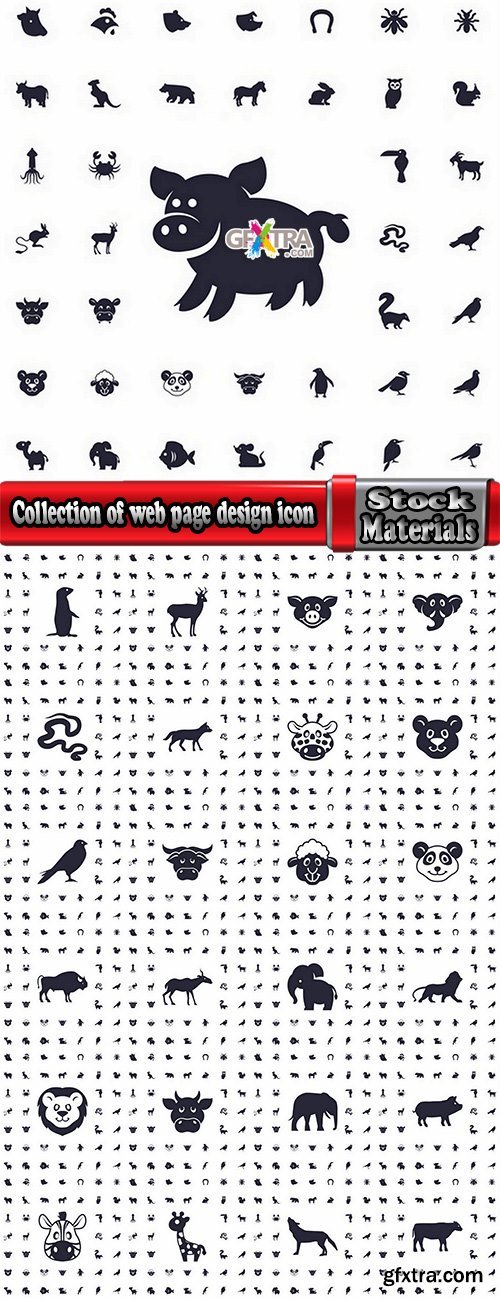 Collection of web page design icon pet pig cow deer monkey snake 25 EPS