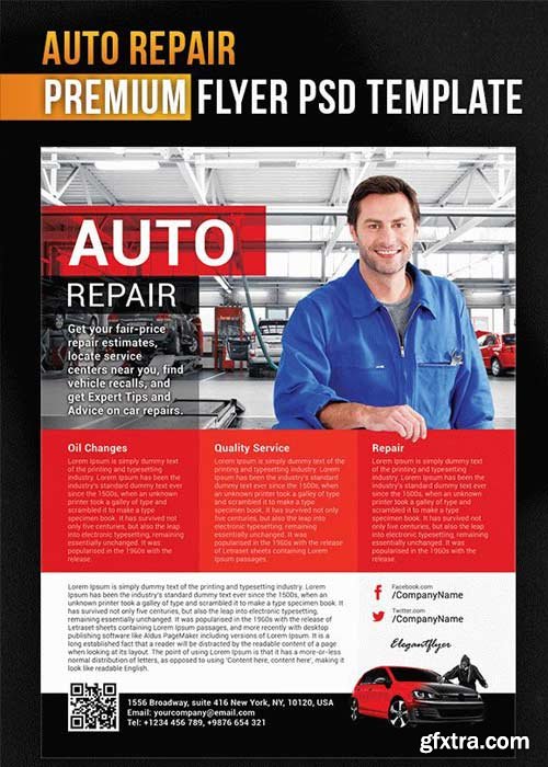 Auto Repair V8 Flyer PSD Template + Facebook Cover