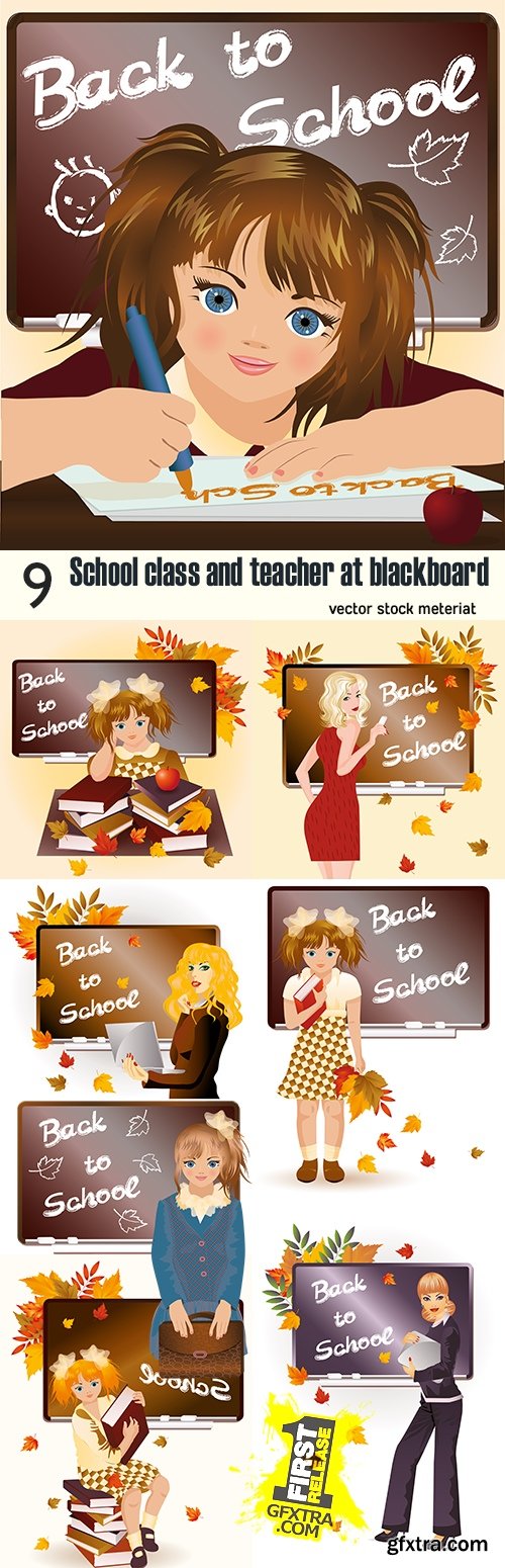 School class and teacher at blackboard