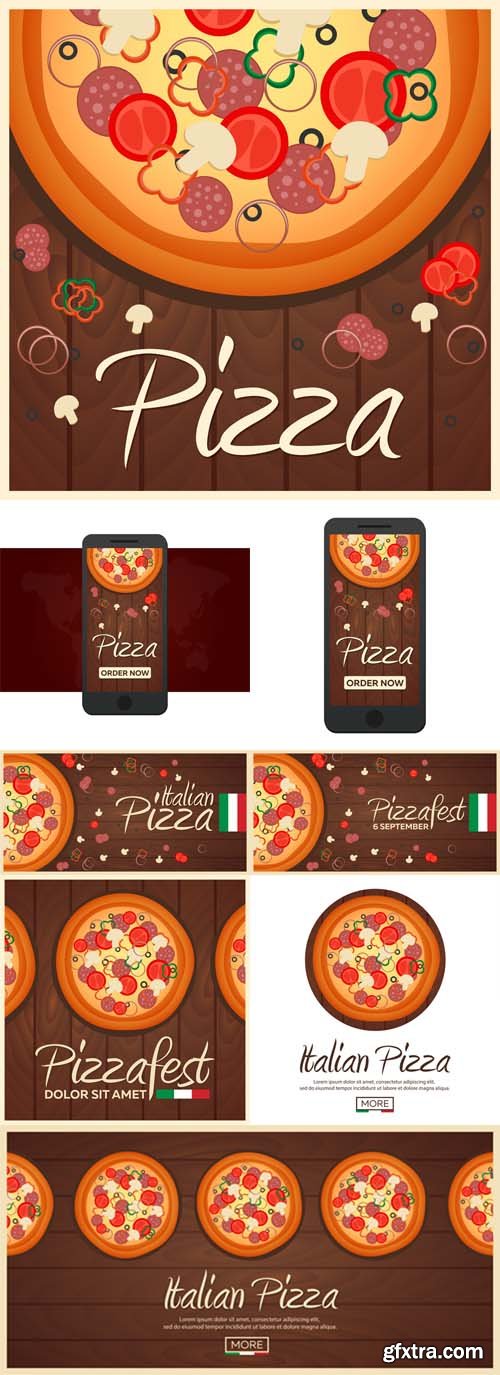 Vector Set - Italian Pizza Backgrounds Flat Design