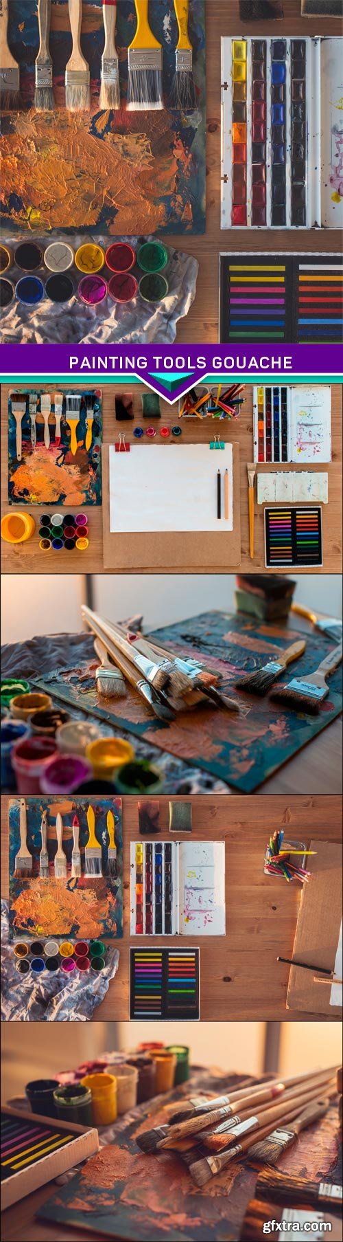 Painting tools gouache, watercolor and brush in art studio 5X JPEG