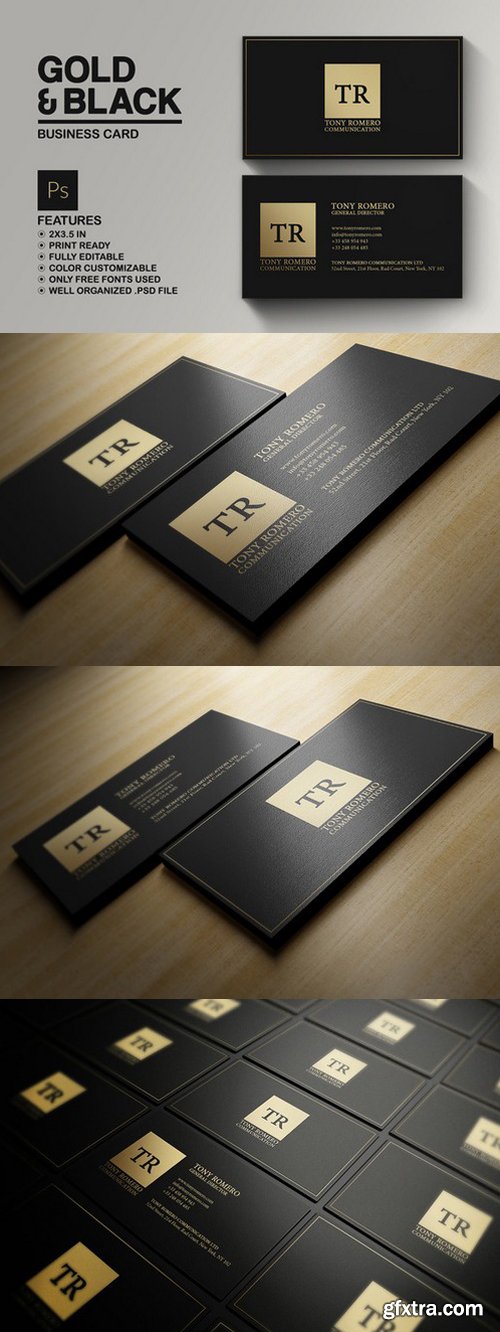 CM - Minimal Gold And Black Business Card 775691