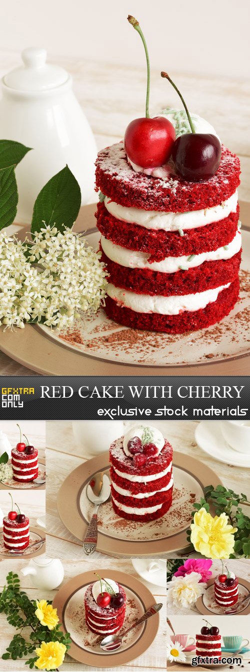 Red Cake with Cherry - 7 UHQ JPEG
