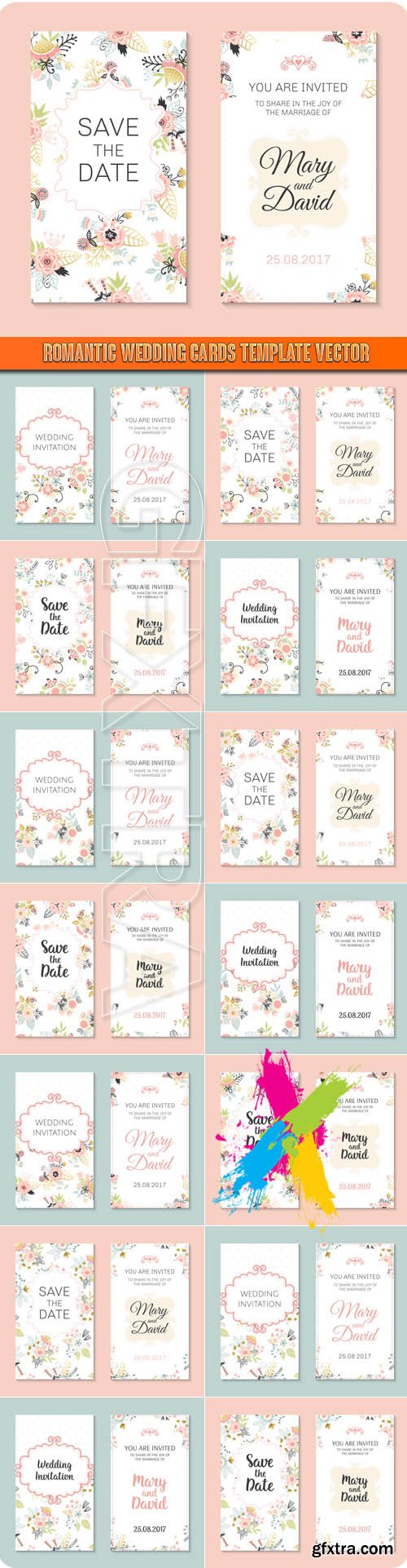 Romantic wedding cards template vector