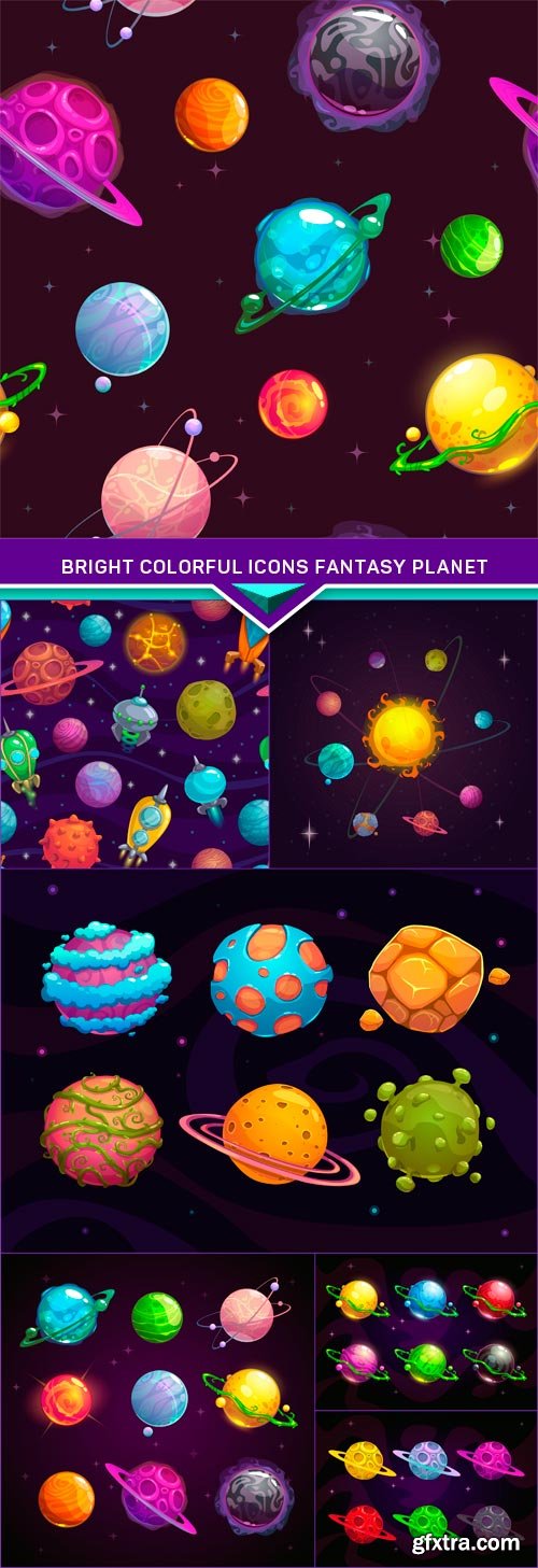 Bright colorful icons fantasy planet 7X EPS