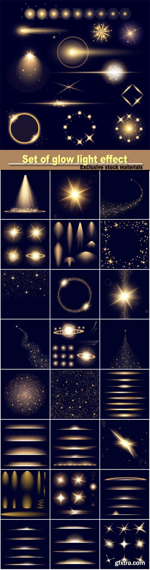Vector set of glow light effect stars bursts with sparkles, for illustration template art design